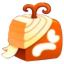 A square orange dessert topped with a white cream swirl.