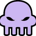 Purple stylized skull with sharp eyes and a jagged jawline.