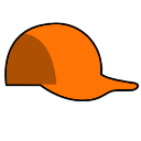 Baseball cap in orange with a brown shadow on the left side.
