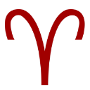 Aries zodiac symbol rendered in a bold red color against a solid black background.