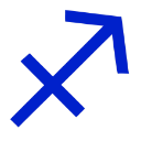 Sagittarius zodiac symbol rendered as a bold blue arrow icon on a black background.