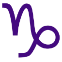 Capricorn zodiac symbol in purple against a black background.