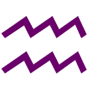 Aquarius zodiac symbol rendered in purple pixel art against a black background.