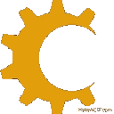 Davepeta symbol featuring two interlocking gear shapes in orange and green.