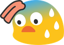 A yellow blob character with a wide-eyed, nervous expression and a large drop of sweat on its face.