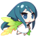 Anime girl with teal hair looking suspicious with a side-glance.