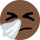 A dark-skinned face with eyes closed in discomfort, holding a white tissue to its nose.