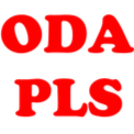 Red pixelated text reading ODA on the top line and PLS on the bottom line against a black background.