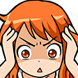 Anime girl with orange hair looking shocked and confused while clutching her head with both hands.