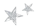 Two silver stars with a textured, glittery appearance against a black background.