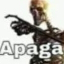 A skeleton points its finger forward with the word Apaga written in white text below.