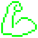 Bicep flexing in a minimalist neon green pixel art style.