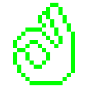 Hand forming an OK circle gesture in bright green pixels against a black background.