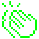 Hand performing a snapping gesture in bright green pixel art on a black background.