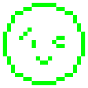 A green pixelated smiley face winking with a heart icon floating near its mouth.