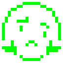 Face with a furrowed brow and downward mouth in neon green pixel art style.