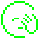 Face with a hand covering its eyes in a neon green pixel art style.