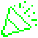 Party popper exploding with confetti in bright green pixel art style.
