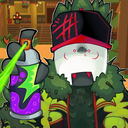 A masked character in a green coat sprays neon green paint from a purple can.