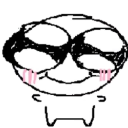 A simple white character with a smug expression wearing oversized black sunglasses and blushing.
