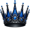 A dark, ornate crown featuring blue jewels and sharp, gothic-style points.
