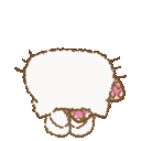 Hello Kitty with a pink patterned bow peeking out from behind her hair repeatedly.