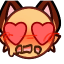 Cat-eared character with heart-shaped eyes and a drooling mouth expressing intense love.