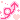 Two pink pixelated arrows swirling upward surrounded by small hearts and sparkles.