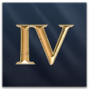 Roman numeral IV in gold metallic font on a dark blue textured background.