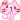 Two identical pink pixelated cats with red bows looking sideways with a suspicious expression.
