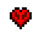 Red pixelated heart with a dark, skull-like center on a black background.