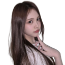 A young woman with long brown hair resting her chin on her hand while looking at the camera with a thoughtful expression.