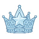 A stylized pixel art blue crown featuring a prominent star in the center.