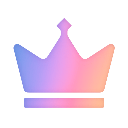 A stylized holographic crown featuring a gradient of purple, pink, and orange colors.
