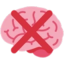 A pink cartoon brain with a large red X across it.