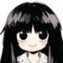 Anime girl with long black hair and large dark eyes gives a subtle, knowing smile.