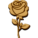 A golden rose flower with a metallic sheen and detailed petals.