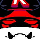 A dark character with a red top and a wide, mischievous grin.