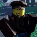 A blocky 3D avatar character wearing a brown hat with a wide, happy smile.