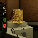 Blocky character with a straw-like head and a neutral, unimpressed facial expression.