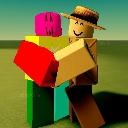 Two blocky Roblox avatars embracing each other in a friendly hug.