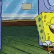 SpongeBob SquarePants peeking out from the side of the frame with a sly smile.