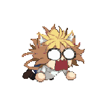 Neco-Arc character in pixel art style, shown in multiple poses shouting and flailing arms.