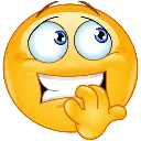 Yellow smiley face looking upward with a nervous expression while biting its fingers.