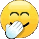 Yellow smiley face covering its mouth with a hand while giggling.