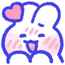 A cute white bunny with pink cheeks and a heart floating above its head, looking happy.