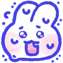 A white cartoon bunny with a nervous expression and sweat drops on its head.