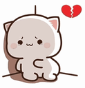 A small, cute gray cat sitting in a corner with a sad expression and a broken red heart floating above its head.