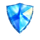 A glowing, translucent blue shield with a sharp, crystalline design.