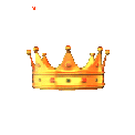 Golden crown with five points rendered in a simple pixel art style against a black background.